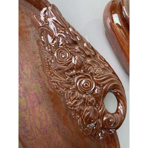 Vintage Byron Molds 1977 Pumpkin Ceramic Trinket Box & Tray, Signed Hand Painted - Picture 5 of 12